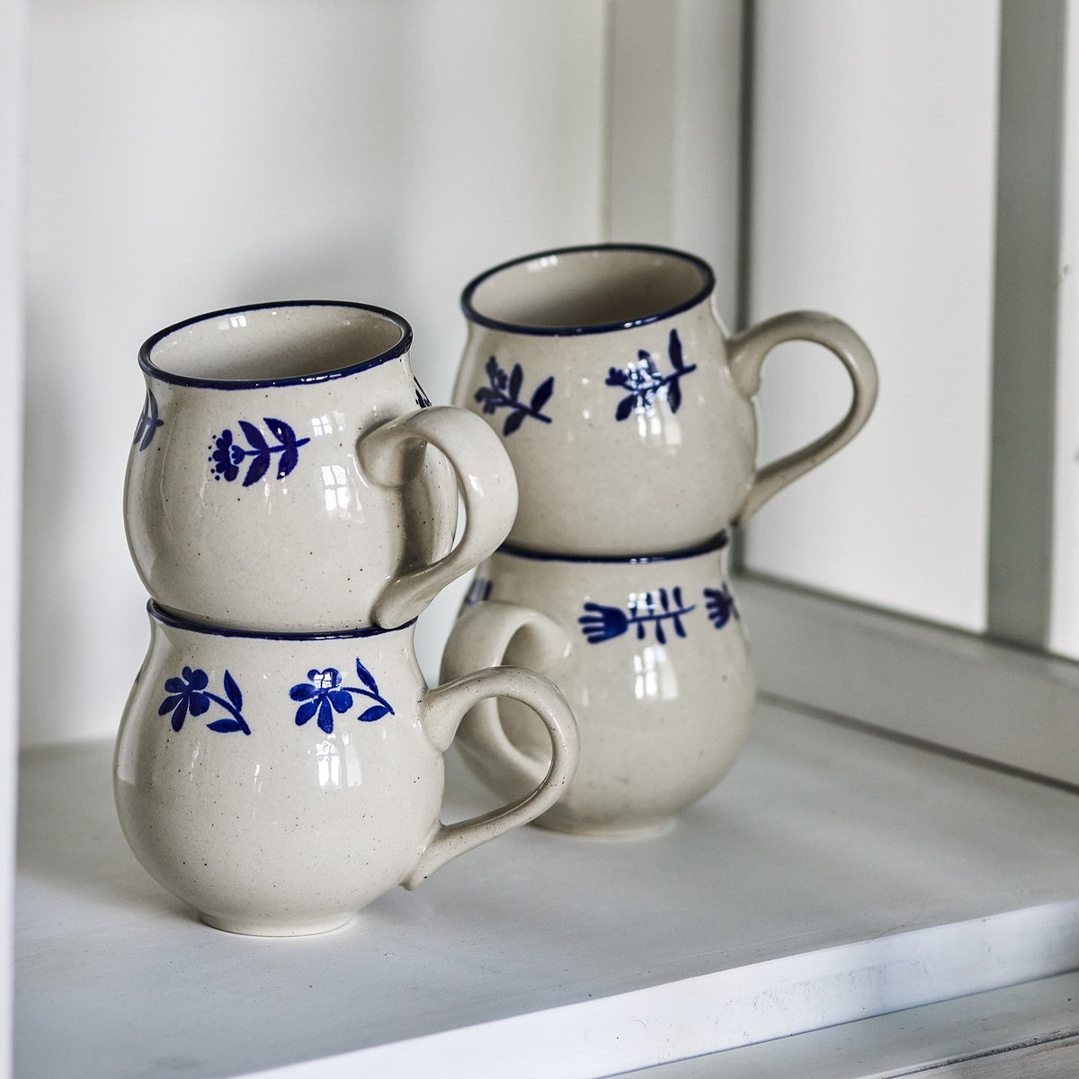 Eimy Stoneware Cups 380ml Set of 4 - Cream