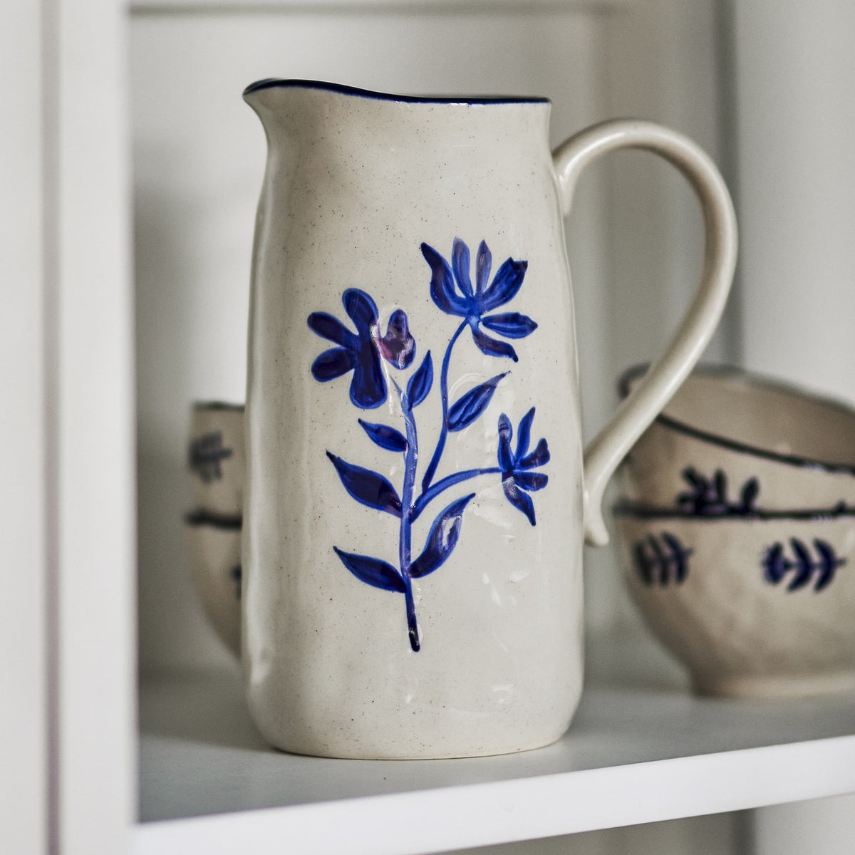 Eimy Floral Stoneware Jug - Cream