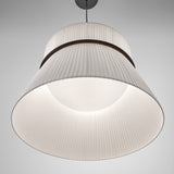 Folie S/60 Ribbon Tiered Pendant Light in White, a two-tier pleated ribbon shade with a slim dark ring at the join, glowing softly against a plain light grey background.