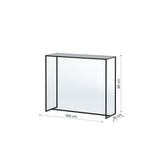 Dimension drawing of the mirrored glass console table, marked 100cm wide by 85cm high and 35cm deep.