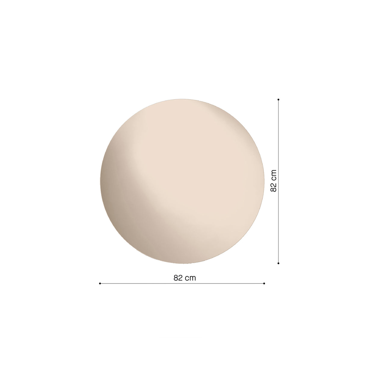 Dimension drawing of the round bronze tinted mirror, marked 82cm across in both directions with a depth of 4cm.