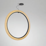 Roda S/200/V Ribbon Ring LED Pendant Light in cream, a large circular fixture with pleated translucent shade around a black inner frame, hung from a slim black ceiling canopy on a plain background.