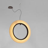 Roda S/90/V Ribbon Ring LED pendant light with a large circular white pleated shade around a dark inner ring, suspended from a round ceiling canopy on a plain grey background.