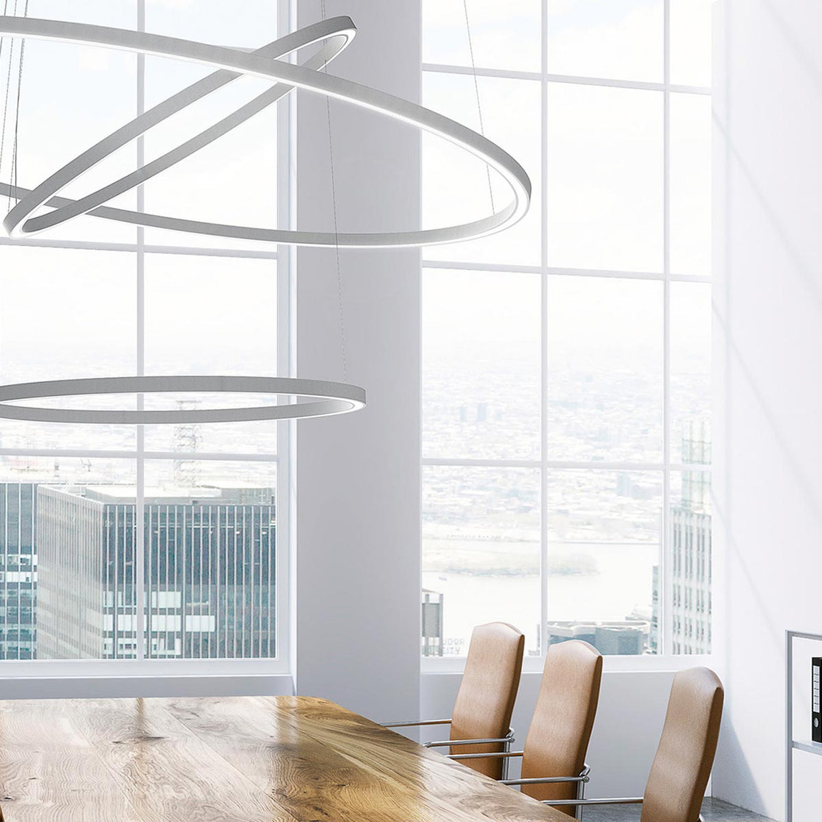 Brooklyn Round 360° Aluminium Ring LED Pendant Light 195cm