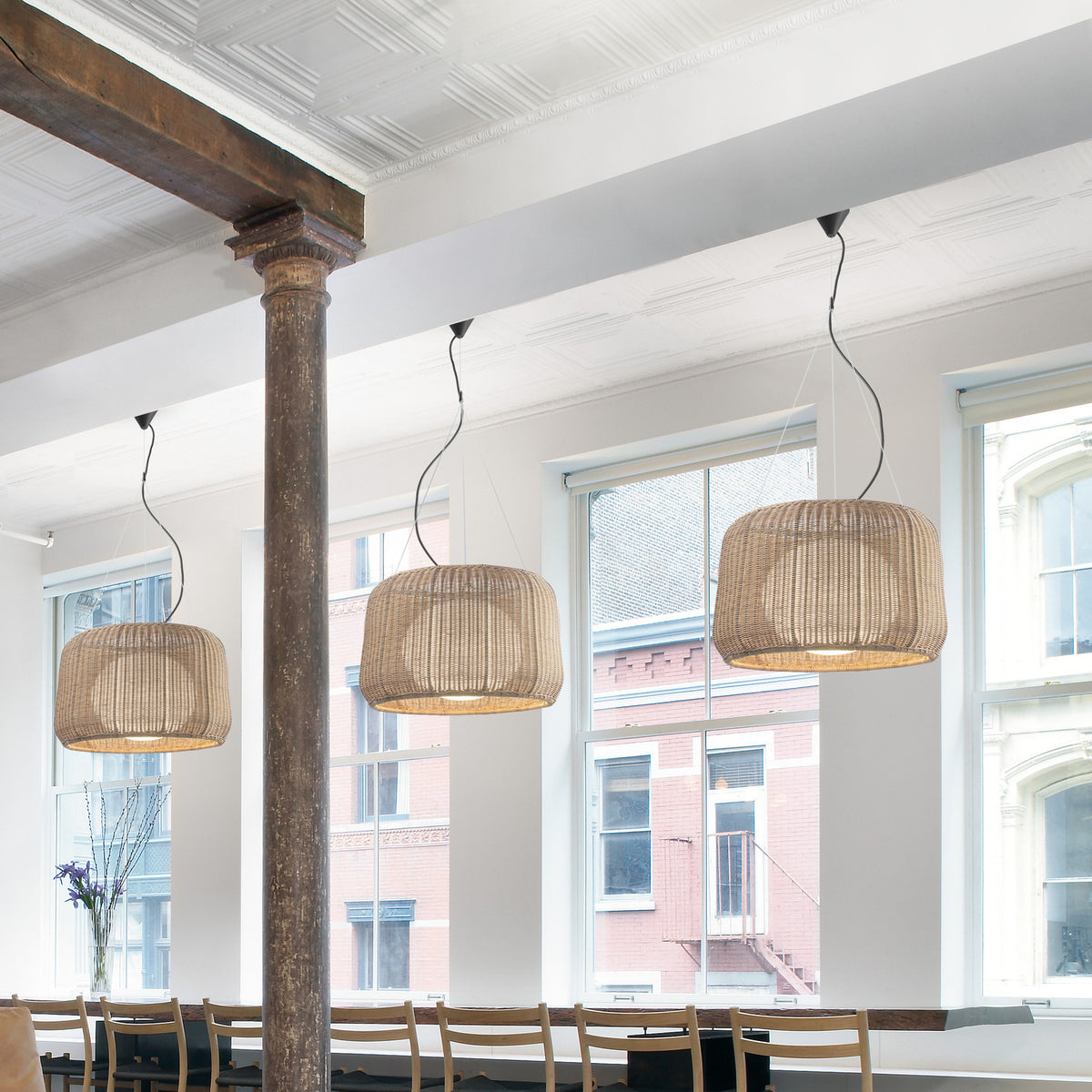 Fora 90 Drum LED Outdoor Pendant Light - Light Beige