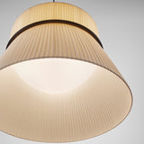 Close-up of the Folie S/60 pendant light in cream pleated ribbon fabric, showing the two-tier shade divided by a slim black ring, against a plain light background.