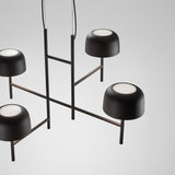 Bol S/4L 4 Light LED Pendant Light with dome-shaped black shades on a slender ladder-style aluminium frame, shown in close-up against a plain light grey background.