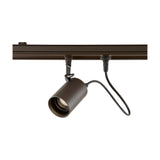 Spotlight Outrack aluminium outdoor track spotlight in brown, cylindrical head with integrated LED mounted on a track, shown on a plain white background.