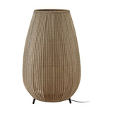 Amphora 03 Woven LED Outdoor Floor Lamp in beige, a large rounded woven fixture tapering to an open top on three short legs, shown on a plain white background.