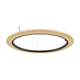Roda S/150 ring pendant light with cream pleated ribbon shade, black inner edge and fine suspension wires, shown on a plain white background.