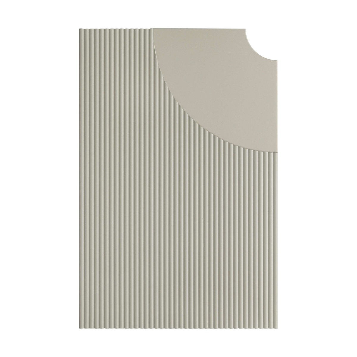 Arid Wall Light Tile in Textured Pebble Grey aluminium, rectangular panel with fine vertical fluting and a smooth curved cutout, shown on a plain white background.
