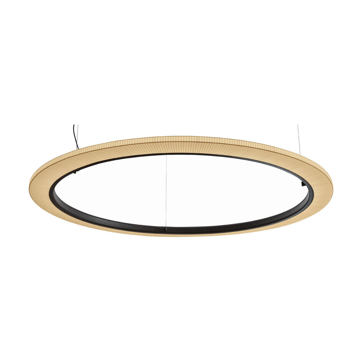 Roda S/200 Ribbon Ring LED pendant light, a large circular fixture with a pleated cream translucent shade and black inner ring, shown against a plain white background.