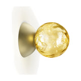 Murané Glass Sphere Wall & Ceiling Light 10cm in Brushed Champagne, featuring a rippled amber glass globe on a conical mount, shown against a plain white background.
