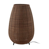 Amphora 03 Rattan LED Outdoor Floor Lamp in brown woven synthetic rattan, tall rounded amphora-shaped shade on three short legs, shown on a plain white background.
