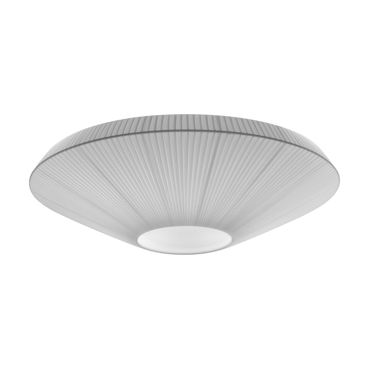 Siam 80 Ribbon Cone Ceiling Light in white, a wide semi-flush fixture with pleated translucent ribbon fanning from a round central diffuser, shown on a plain background.