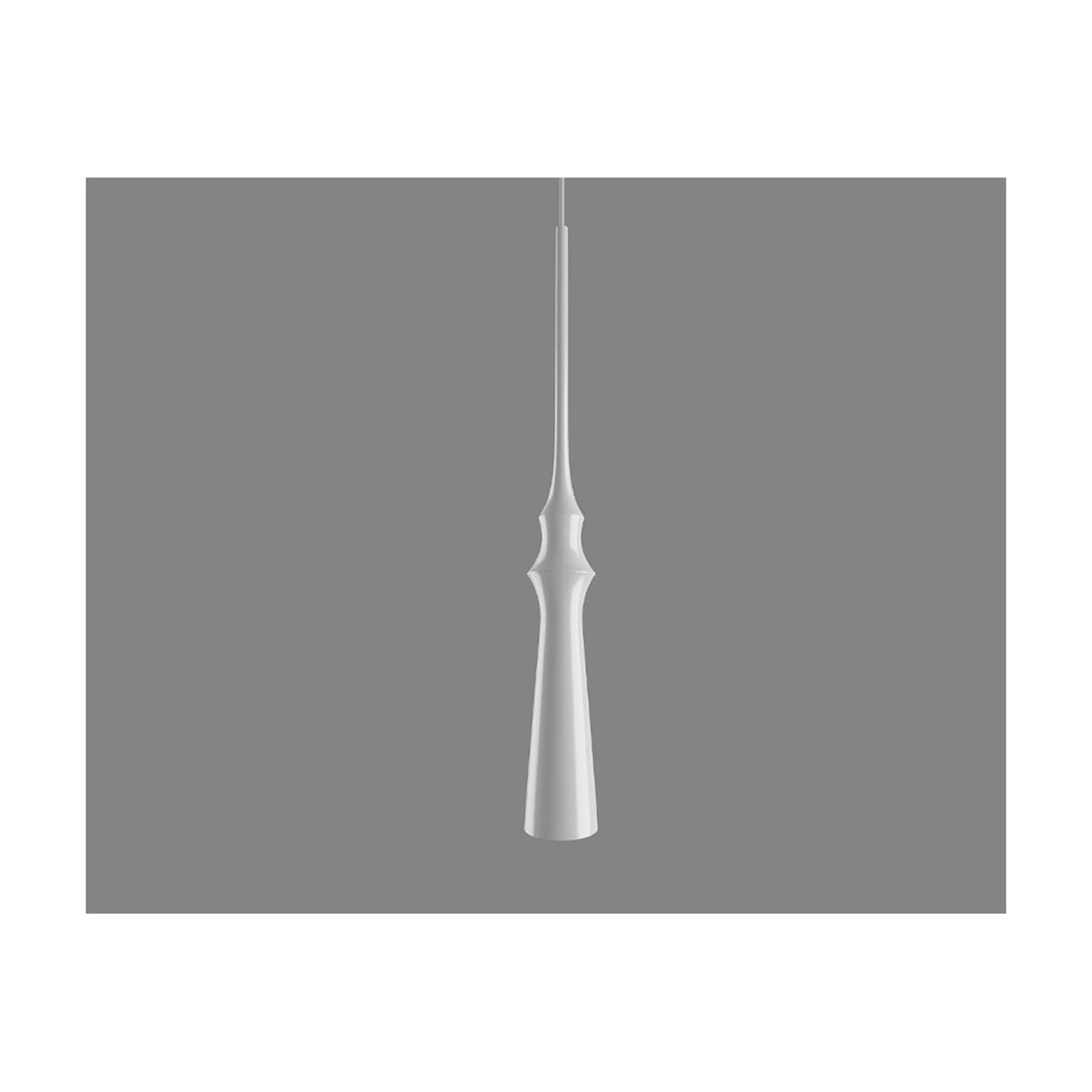Slend 03 Aluminium Pendant Light in white, a slim spindle-shaped fixture with a tapering neck and flared open base, shown against a plain grey background.