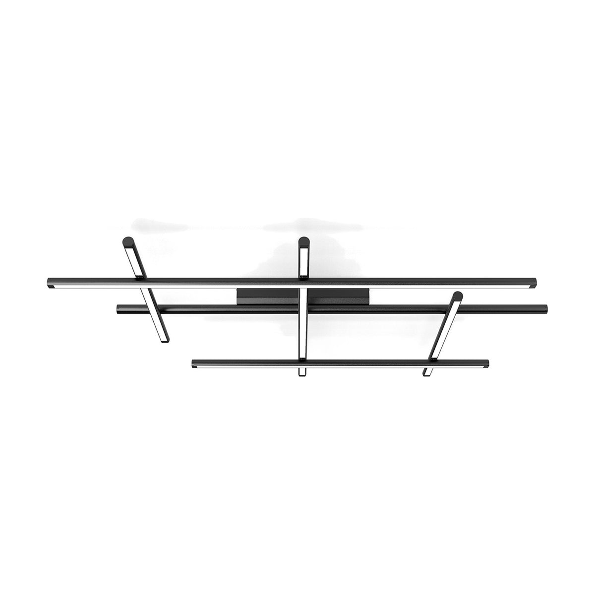 Hilow White Diffuser Frame LED ceiling light with three long parallel bars crossed by shorter angled bars in matt black finish, shown on a plain white background.