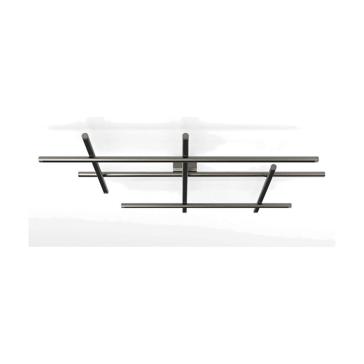 Hilow LED semi-flush ceiling light with crossed brushed titanium bars and black diffuser frames, arranged as an angled grid on a plain white background.
