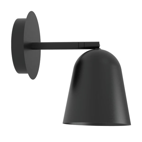 Tessa Dome Adjustable Wall Light in matt black, with a round wall plate, slim arm, and angled dome shade for an E27 bulb, shown on a plain white background.