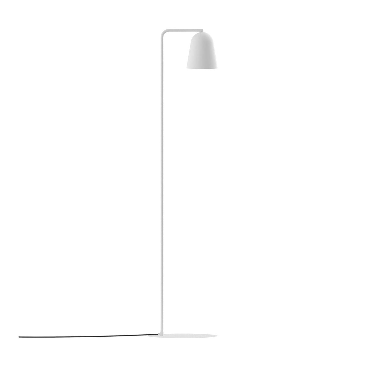Tessa Dome Floor Lamp in matt white, with a slim stem, round flat base, and a single small dome shade angled downward, shown on a plain white background.