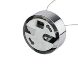 Close-up of the backplate for the Emberlyte 1 Light Glass Pendant - Clear, 40cm, showcasing exposed wiring and mounting components. This modern lighting design features a circular metal structure with attachment holes and a reflective chrome finish.