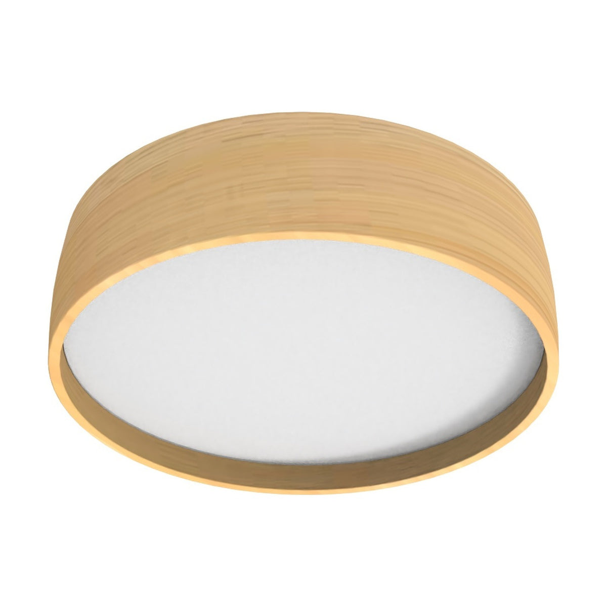 Bloom LED Wood Drum Flush Ceiling Light in ash, a round fixture with a light wood band framing a white diffuser, shown on a plain white background.