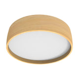 Bloom LED Wood Drum Flush Ceiling Light in ash, a round fixture with a light wood band framing a white diffuser, shown on a plain white background.