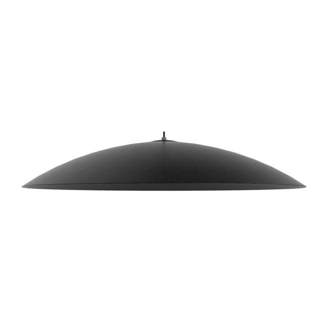 Lira Dome Pendant Light in matt black, a wide shallow aluminium dome shade with a single central fitting, shown against a plain white background.