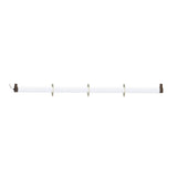 Roseline LED Ribbed Glass Linear Pendant Light, a long fluted glass bar with three gold discs and brown ceiling straps, shown on a plain white background.