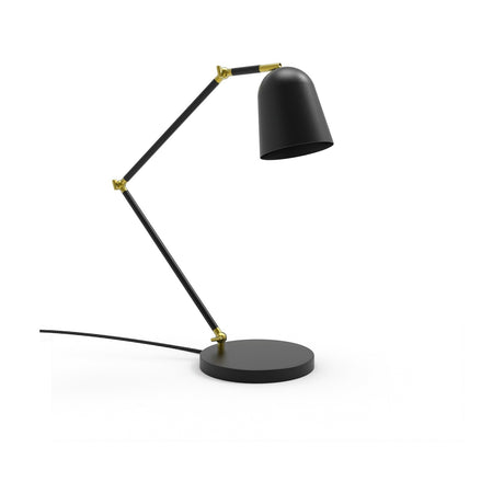 Tessa Articulated Dome Adjustable Table Lamp in matt black with gold joints, featuring a jointed arm, round base, and dome shade on a plain white background.