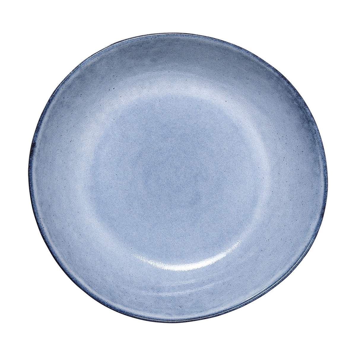 Sandrine Stoneware Deep Plate in blue, round ceramic dish with speckled glaze fading from pale centre to a darker blue rim, shown on a plain white background.