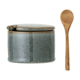 Pixie Stoneware Jar with Lid & Spoon 200ml - Green