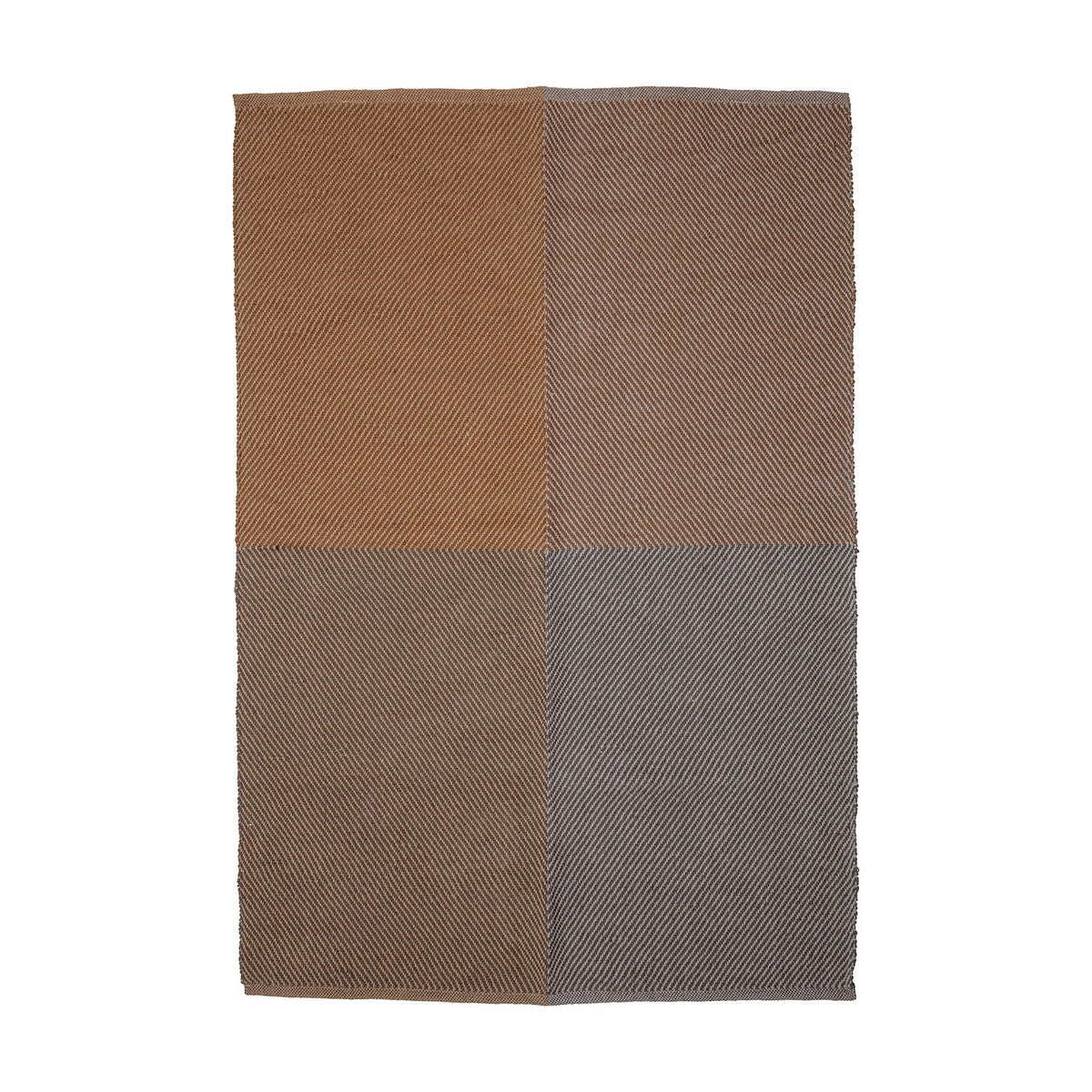Rodin Jute Rug, 200x140cm, with a four-block diagonal weave in varying brown tones, shown on a plain white background.