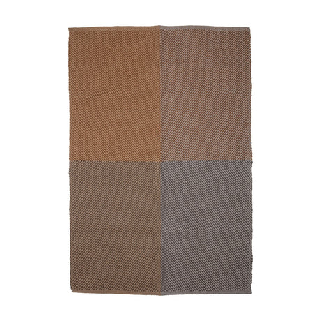 Rodin Jute Rug, 200x140cm, with a four-block diagonal weave in varying brown tones, shown on a plain white background.