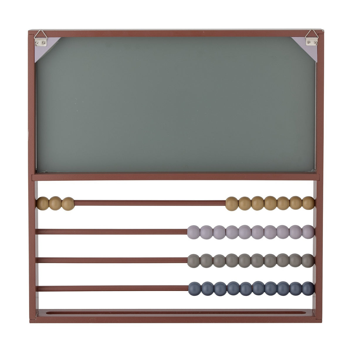 Marcello Wooden Abacus in green, featuring a green writing board above four rows of coloured beads on rods within a wooden frame, shown on a plain white background.