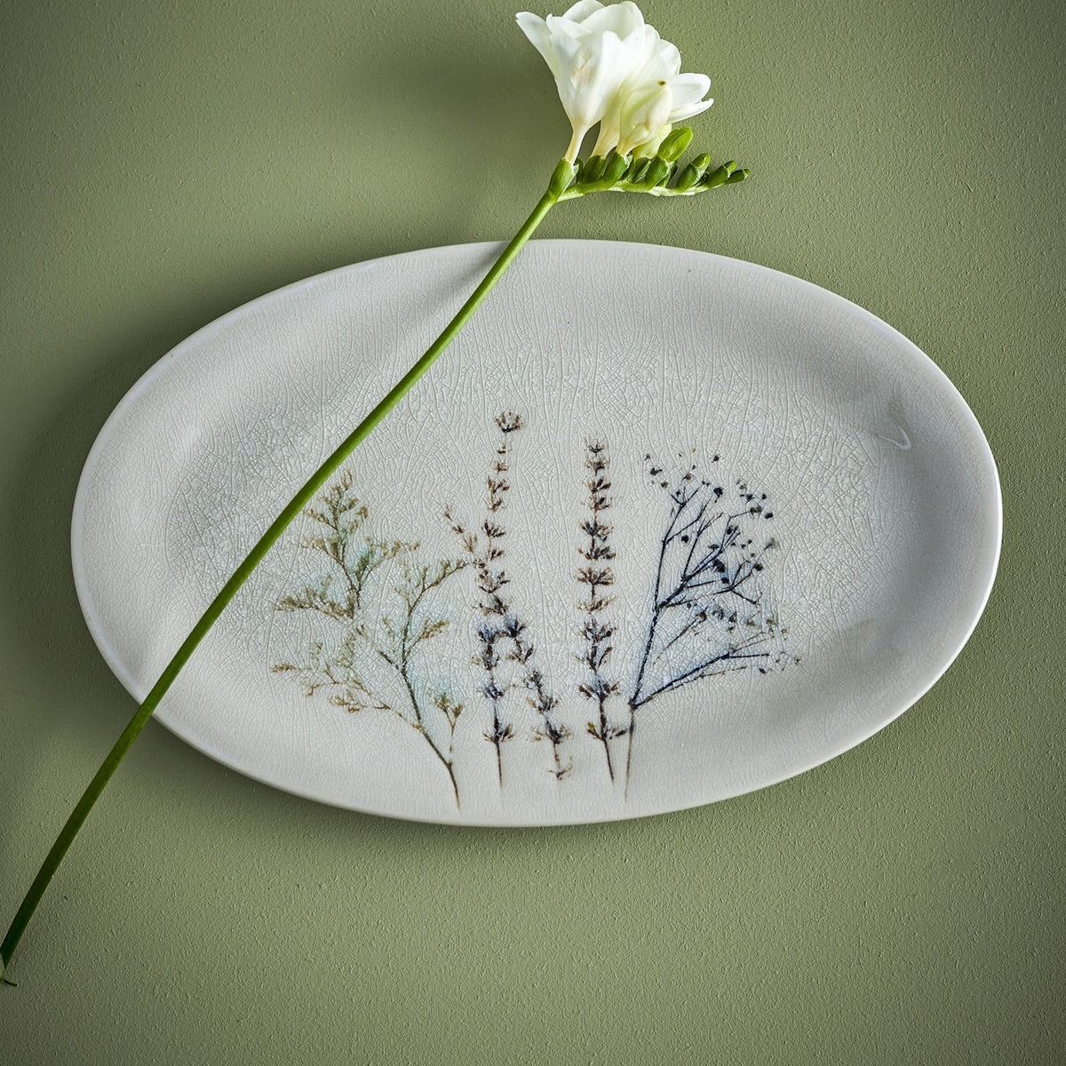 Bea Crackle Stoneware Platter 28.5x18cm - Cream