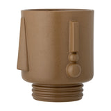 Guxim Stoneware Plant Pot in brown with a face-like design, featuring a sculpted nose, blocky ear details, hanging bead accents, and a ribbed ring foot, set against a white background.