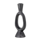 Bijan Resin Candle Holder in black, featuring a flared neck above an open oval loop and conical foot, shown on a plain white background.