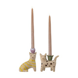 Mamie Cat Stoneware Candle Holders Set of 2 - Multi