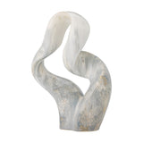 Rouyi Stoneware Ornament in grey, a sculptural ceramic piece with twisting curved arms forming a looped silhouette, marbled grey and white glaze with gold-flecked accents, on a plain white background.