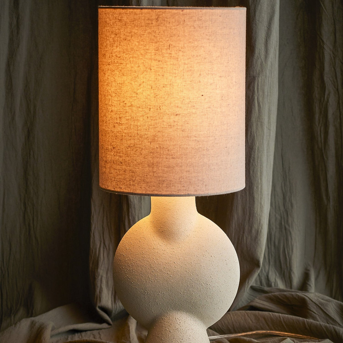 Sergio Stoneware Table Lamp with Linen Shade - Beige