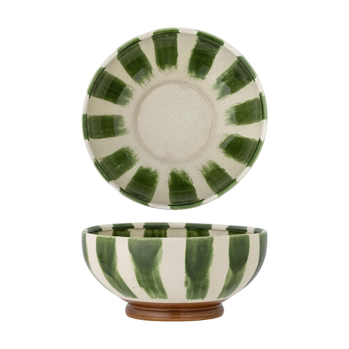 Shakti Striped Stoneware Bowl 26cm - Green