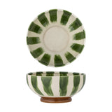 Shakti Striped Stoneware Bowl 26cm - Green