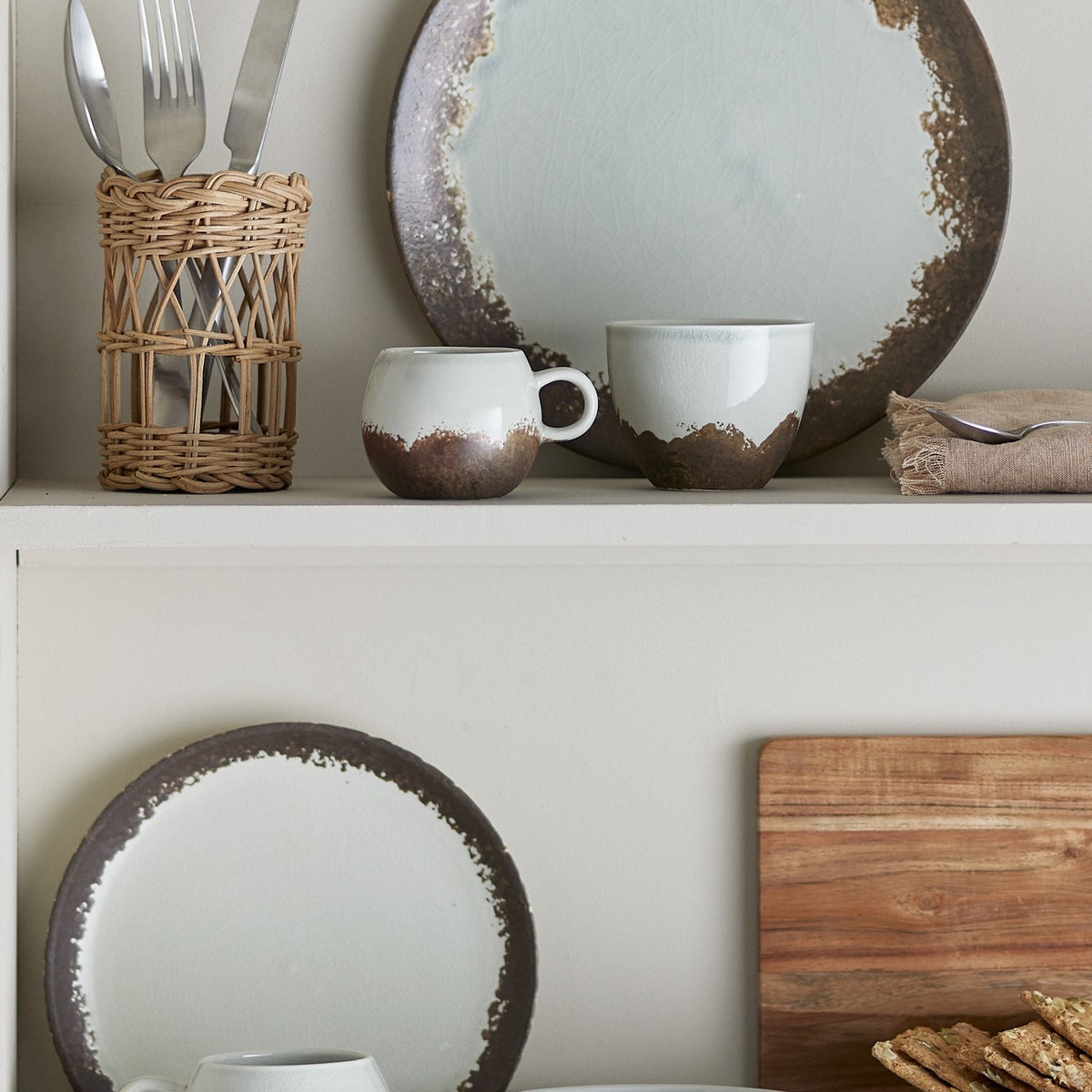 Paula Crackle Stoneware Breakfast Set of 12 - Grey