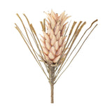 Palmflower Artificial Stem in pink, with a cone-shaped petal head surrounded by fanning fringed leaves on a textured branch-like stem, shown against a plain white background.