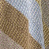 Close-up of the Isnel striped throw's ribbed woven texture, showing mustard, brown, grey and dusky pink bands with fine contrast yarn detailing.