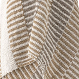 Close-up of the Isnel Brown Striped Cotton Throw showing diagonal woven stripes in brown, tan, and cream with a ribbed, textured knit surface.
