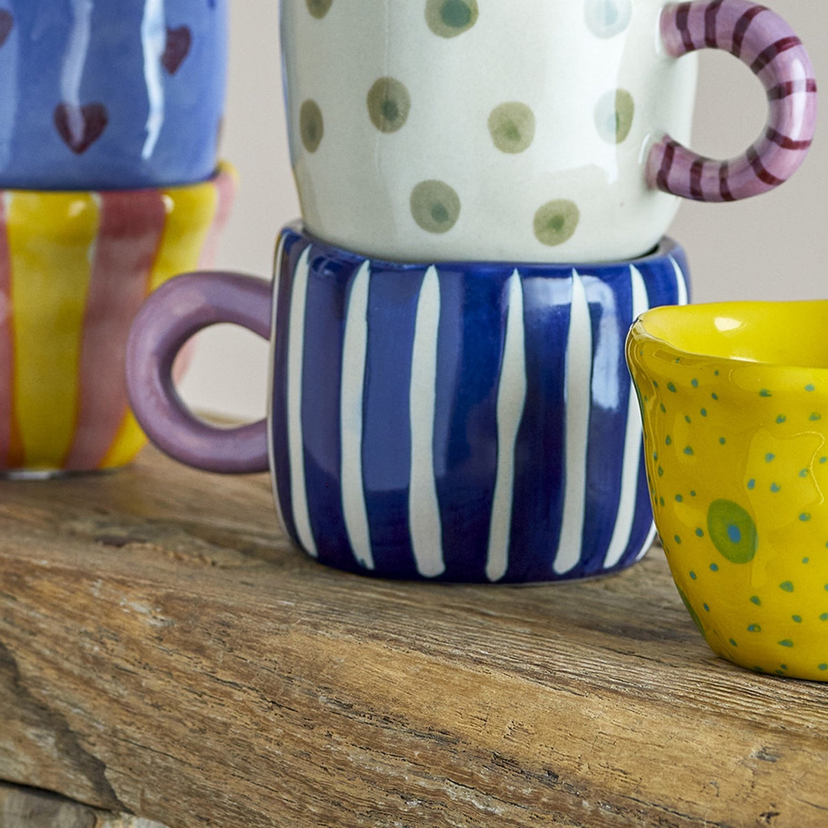 Nini Striped Stoneware Cup 100ml - Blue