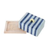 Phoenix Striped Stoneware Butter Dish - Blue