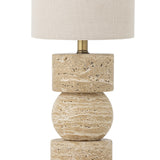 Marci Travertine Table Lamp with Linen Shade - Beige